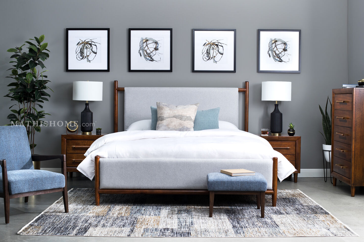 Ashley Lyncott Upholstered Bed In Contemporary Bedroom